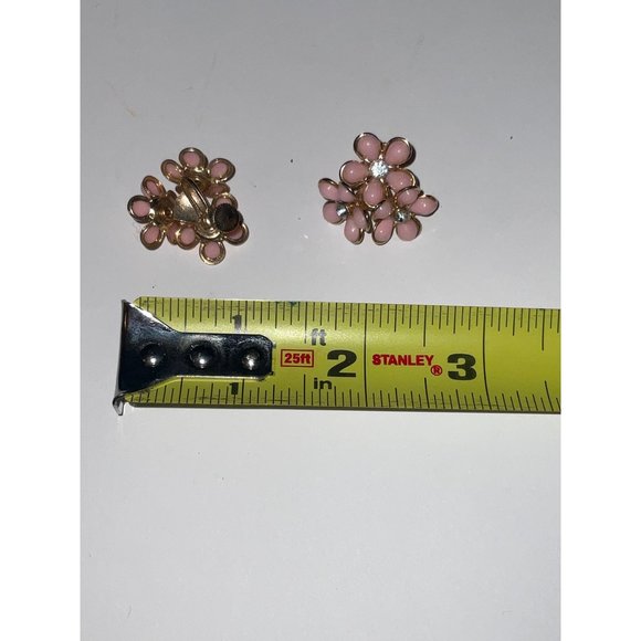 Bracelet Necklace Earrings Vintage Costume Jewelry Set Pink Flowers Rhinestones - Picture 4 of 7